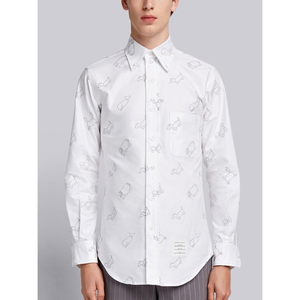 THOM BROWNE HALF-DROP TOY ICON-EMBROIDERED CLASSIC LONG SLEEVE OXFORD SZ 1 READ